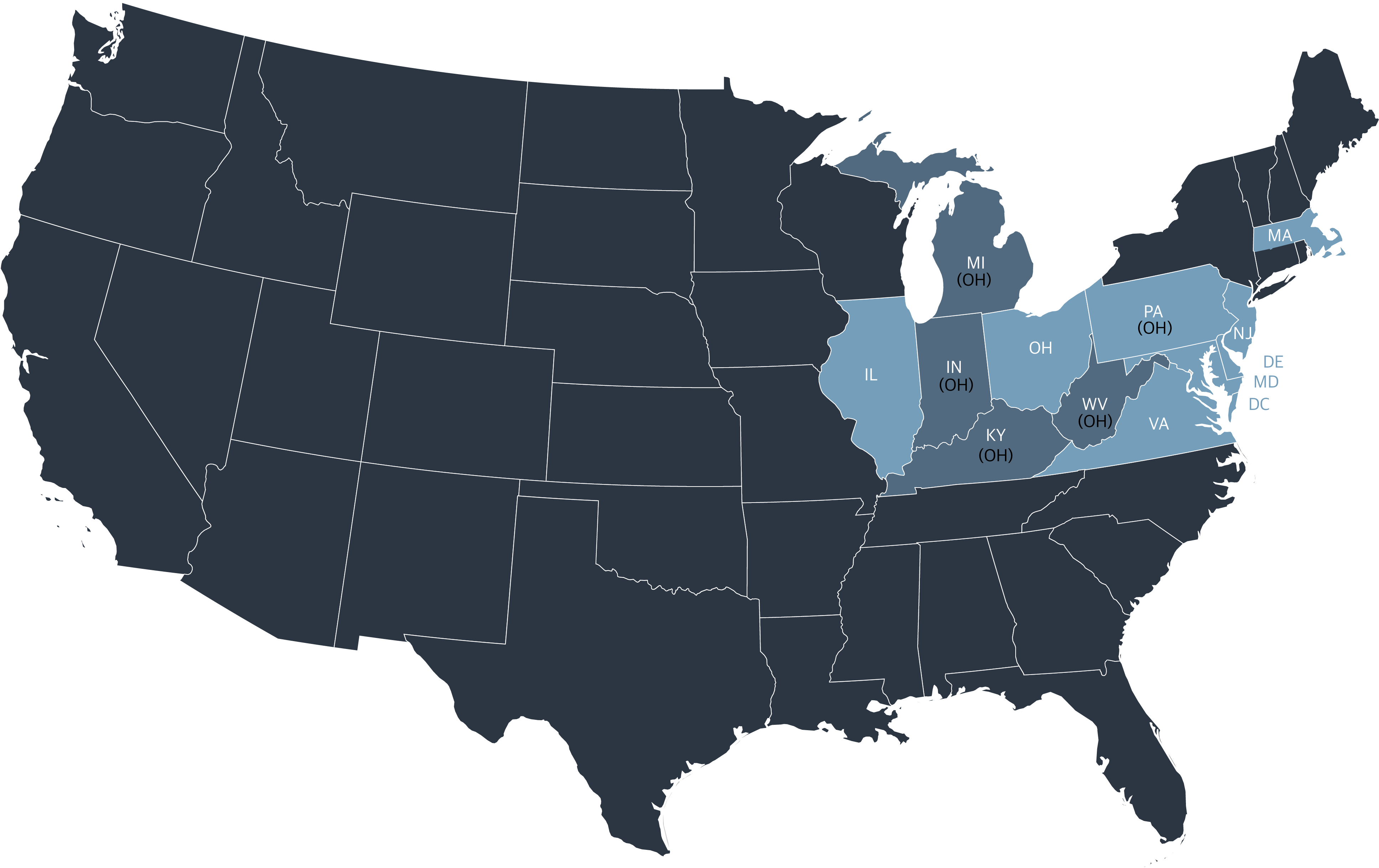 Map of the USA showing SREC states